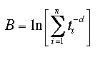 B=ln[sum(t_i^-d)]